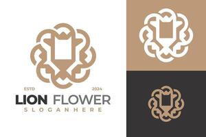 Leone fiore fioritura logo design vettore modello