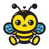 carino amichevole ape. cartone animato contento volante ape con grande genere occhi. insetto carattere. vettore isolato su bianca