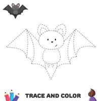 tracciare pipistrello. colorazione educativo pagina per bambini. attività foglio di lavoro vettore