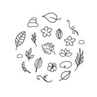 semplice mano disegnato tropicale floreale vettore design elementi nel scarabocchio stile. impostato di foglie, fiori, rami e pietre. per modello, logo o decorazione.