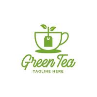 naturale verde tè tazza per logo design concetto modificabile. vettore