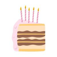 pezzo di torta con candele isolato su bianca sfondo. mano disegnato compleanno torta. vettore illustrazione.