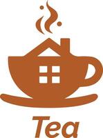 affascinante casa da tè logo design con un' combinazione di Casa e tè tazza vettore