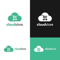 cloudstore loghi mostrando un' shopping carrello e nube per in linea shopping piattaforma vettore