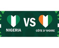 Nigeria e avorio costa incontro bandiere cuore africano nazioni 2023 emblemi squadre paesi africano calcio simbolo logo design vettore illustrazione