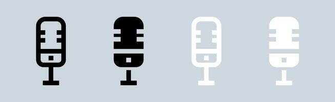 microfono icona impostato nel nero e bianca. voce segni vettore illustrazione.