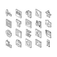 radiologia attrezzatura collezione isometrico icone impostato vettore illustrazione