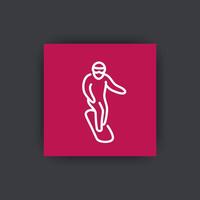 snowboard icona, uomo su Snowboard cartello, piazza linea icona, vettore illustrazione