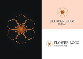 elegante botanico logo nel minimalista linea arte stile. d'oro fiore icona vettore