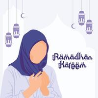 vettore illustrazione Ramadhan kareem con ragazza preghiera