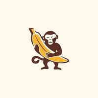 carino scimmia animale personaggio logo vettore design trasporto un' Banana