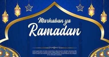 vettore blu lusso Ramadan kareem bandiera modello