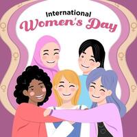 vettore mano disegnato un' gruppo di multiculturale Da donna illustrazione speciale internazionale Da donna giorno