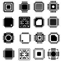 microchip vettore icone impostare. processore illustrazione simbolo collezione. nucleo icona o cartello.