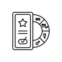 astrologia e zodiaco cartello applicazione nero magro linea icona. vettore