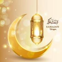 Ramadan kareem calligrafia con lanterna e Luna islamico sfondo vettore