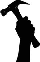 ai generato silhouette mano Tenere martello per costruzione o lavoro duro e faticoso giorno celebrazione logo simbolo vettore