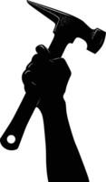 ai generato silhouette mano Tenere martello per costruzione o lavoro duro e faticoso giorno celebrazione logo simbolo vettore