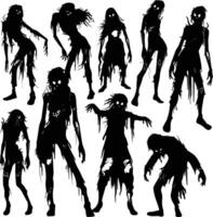 ai generato silhouette zombie donne nero colore solo pieno corpo vettore