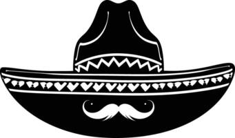 ai generato silhouette messicano cappello sombrero con baffi nero colore solo vettore