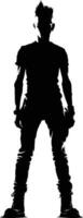 ai generato silhouette punk uomo pelle testa nero colore solo pieno corpo vettore