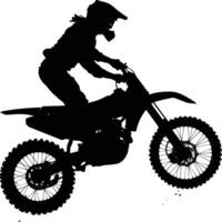 ai generato silhouette motocross salti nel il aria nero colore solo vettore