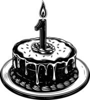 ai generato anniversario torta con numero uno sagomato candela nero colore solo vettore