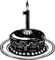 ai generato anniversario torta con numero uno sagomato candela nero colore solo vettore