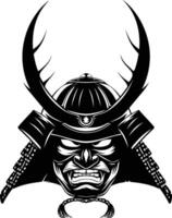 ai generato silhouette giapponese shogun guerriero casco nero colore solo vettore