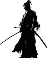 ai generato silhouette giapponese shogun guerriero nero colore solo vettore