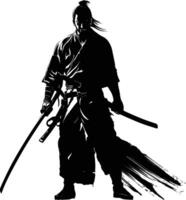 ai generato silhouette giapponese shogun guerriero nero colore solo vettore