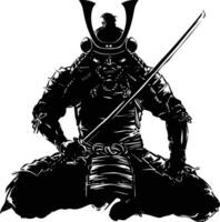 ai generato silhouette giapponese shogun guerriero nero colore solo vettore