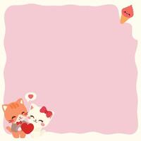 carino gatto carta promemoria, Nota promemoria, e appiccicoso Nota con San Valentino illustrazioni. modello per pianificatori, taccuini, carte, e altro ufficio forniture. vettore illustrazione nel animale cartone animato stile.