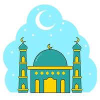 Ramadan e eid mubarok tema, cartone animato illustrazione di un' moschea, può essere Usato per banner e manifesti vettore