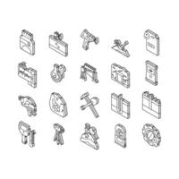 geologia ricercando collezione isometrico icone impostato vettore