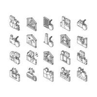 smantellamento costruzione processi isometrico icone impostato vettore