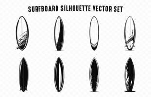tavola da surf schema vettore arte icona impostare, tavola da surf schizzo silhouette