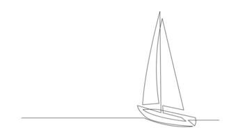 singolo continuo linea arte mare barca icona. yacht viaggio turismo concetto silhouette simbolo design. uno schizzo schema disegno vettore illustrazione