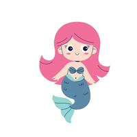 cartone animato sirena ragazza con rosa capelli vettore