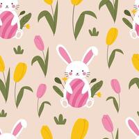 modello con carino coniglietti e tulipani vettore