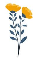 mazzo di impianti e giallo fiori nel piatto stile su bianca sfondo. prato fiori e erbe, le foglie e tulipani. vettore illustrazione