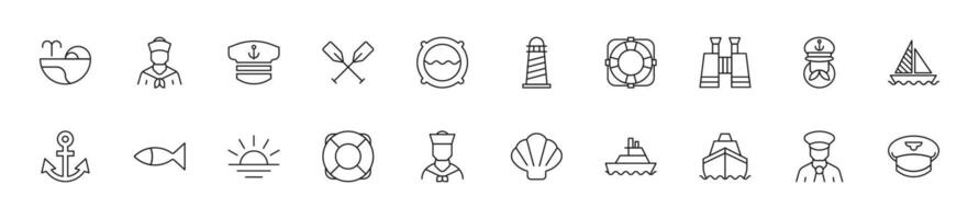 collezione di magro linea icone di marinaio. lineare cartello e modificabile ictus. adatto per ragnatela siti, libri, articoli vettore