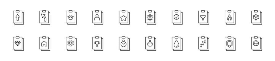 collezione di magro linea icone di appunti con elementi su esso. lineare cartello e modificabile ictus. adatto per ragnatela siti, libri, articoli vettore