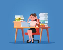stressato attività commerciale donna nel ufficio opera posto. vettore piatto illustrazione