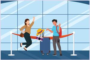 contento persone in viaggio a aeroporto. concetto di passeggeri attività a il aeroporto. colorato piatto vettore illustrazione isolato.