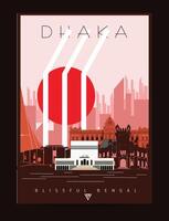 dhaka città manifesto illustrazione. in giro il mondo, paesaggio urbano e orizzonte Vintage ▾ manifesto arte di dhaka città. vettore