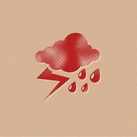 tempo metereologico nuvoloso tempesta mezzitoni stile icona con grunge sfondo vettore illustrazione