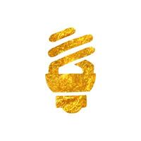 mano disegnato leggero lampadina icona nel oro Foglio struttura vettore illustrazione