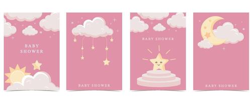 scintillio rosa bambino sfondo per verticale a4 design con nube e stella vettore