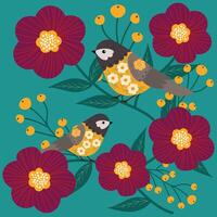 primavera uccelli nel fiori ramo mano disegnò vettore illustrazione manifesto parete arte sfondo carta cartolina